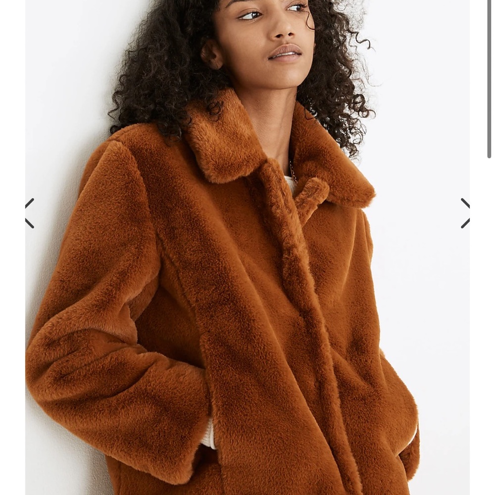 MADEWELL $228 faux fur snap front coat, S.